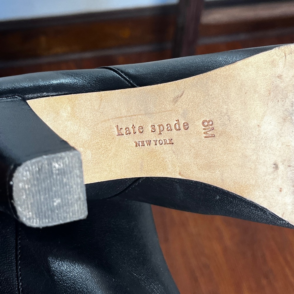 Kate Spade New York Black Leather Tall Boots Gold Button Red Lining 8M Brazil - Picture 8 of 12